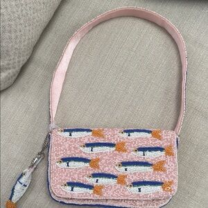 Beaded Pink Fish Pattern Shoulder Bag